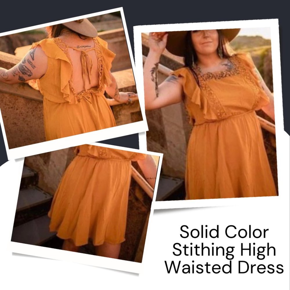 Mustard Stitching High Waisted Dress
